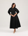 Alara Linen Midi Dress | Noir