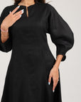 Alara Linen Midi Dress | Noir