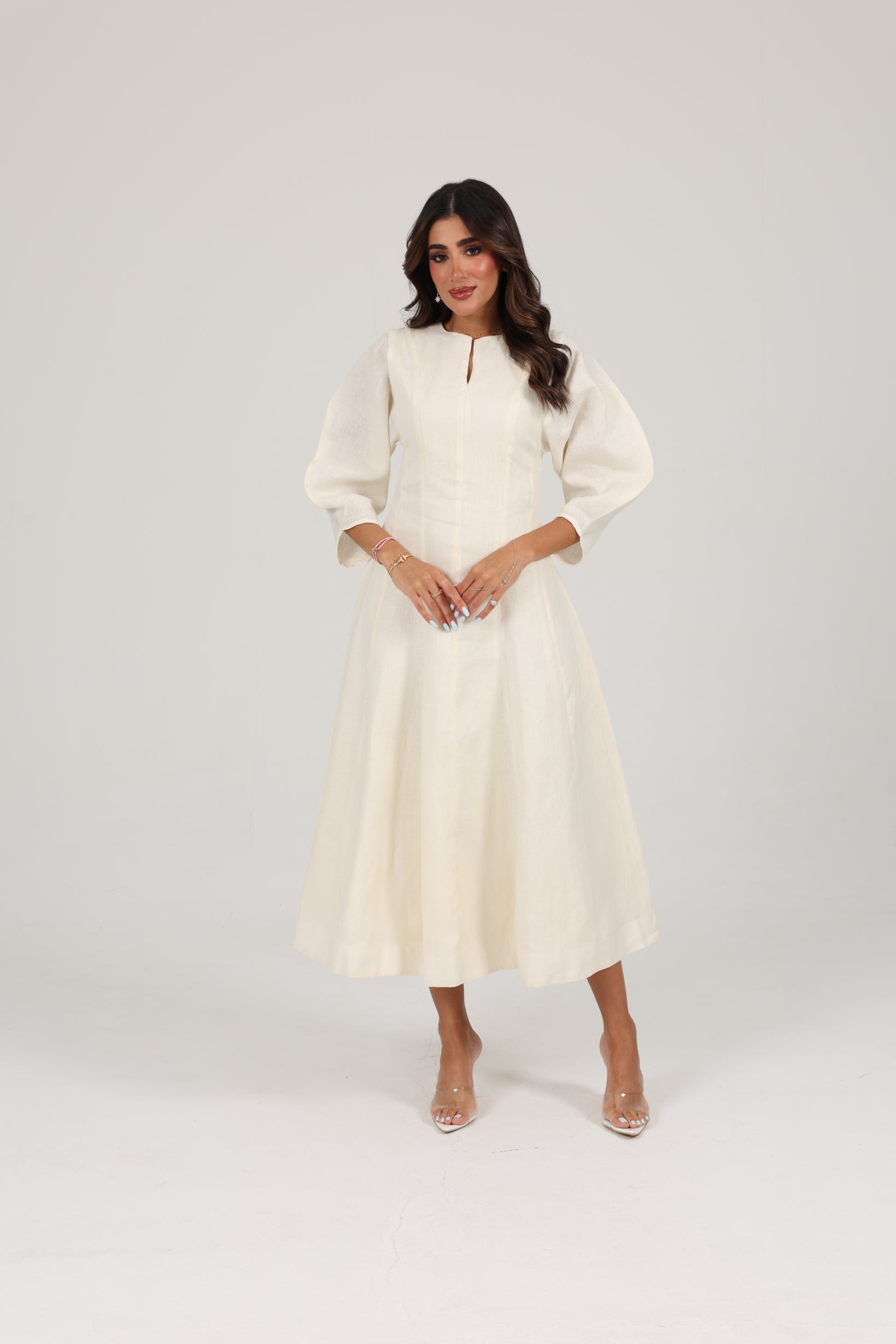 knee length dresses for ladies Alara Linen Midi Dress