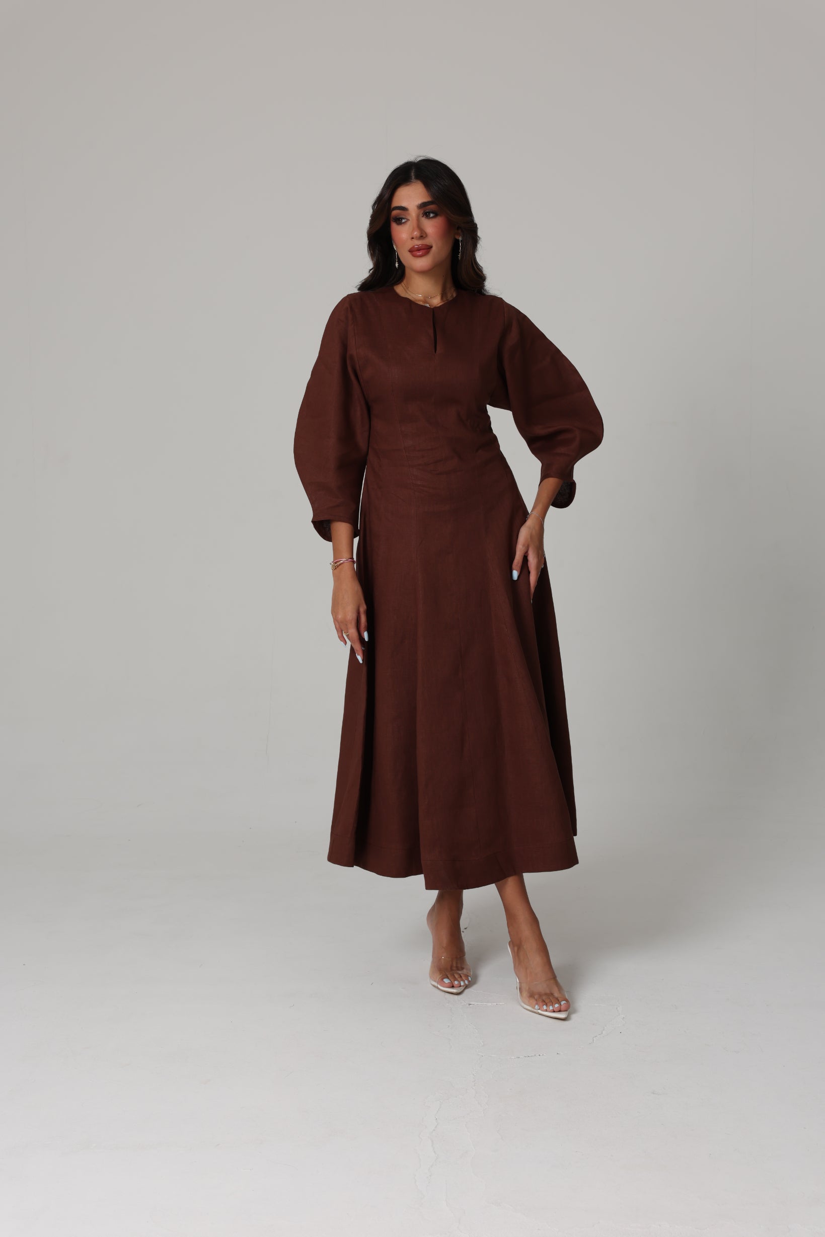Alara Linen Midi Dress | Cocoa