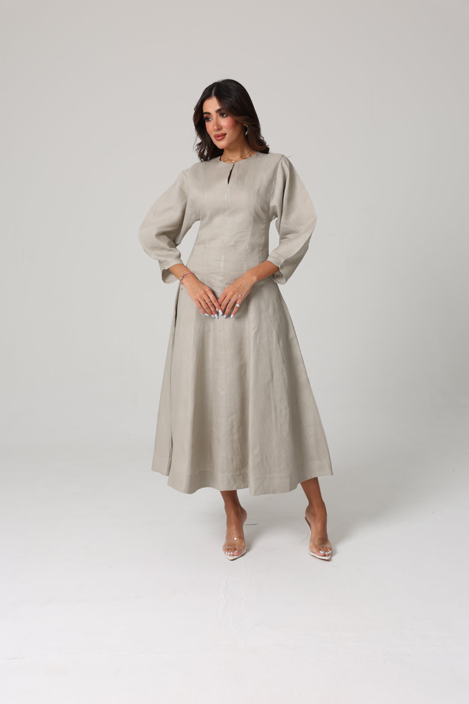 Alara Linen Midi Dress | Dove Grey