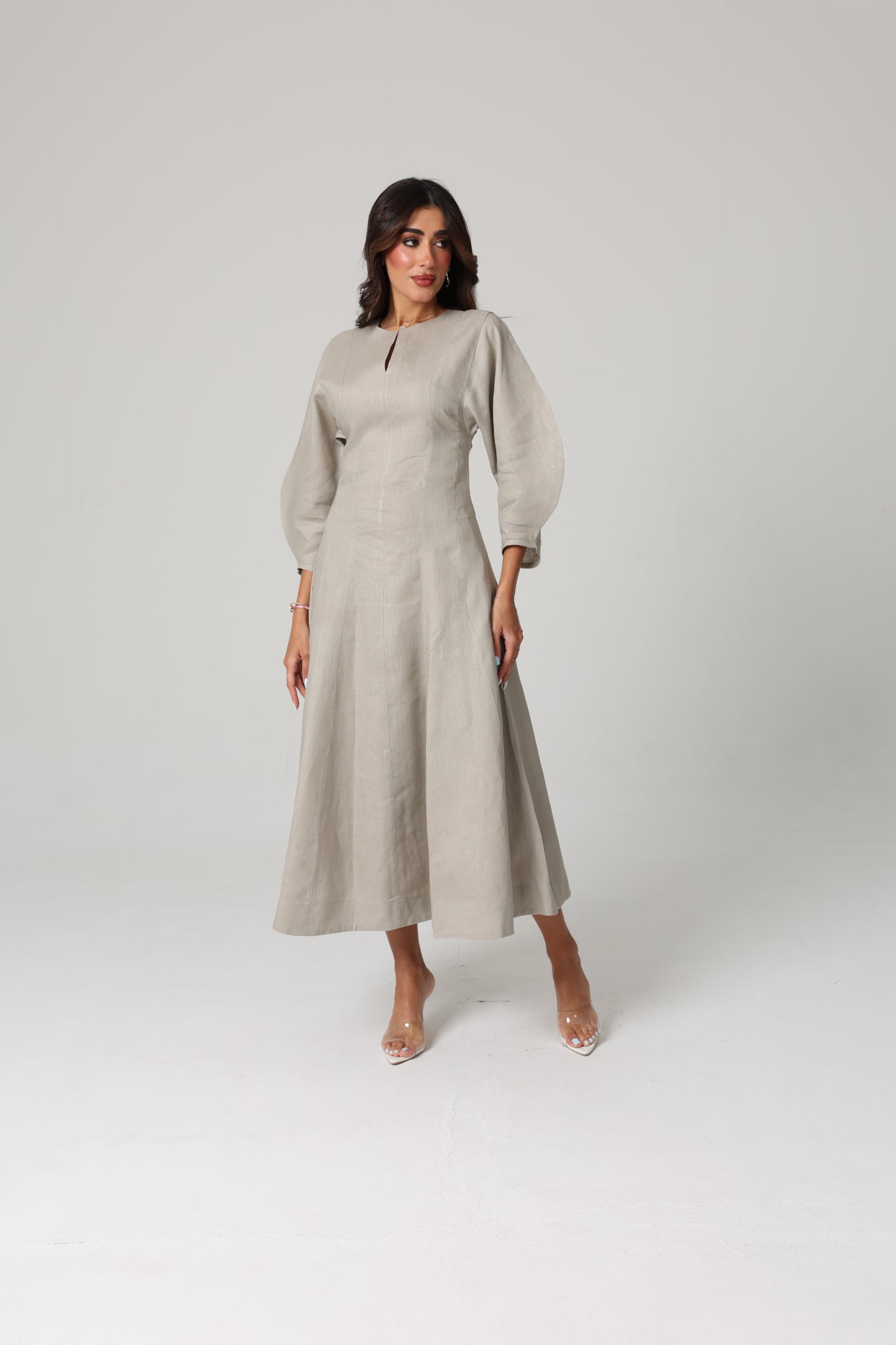 Alara Linen Midi Dress | Dove Grey