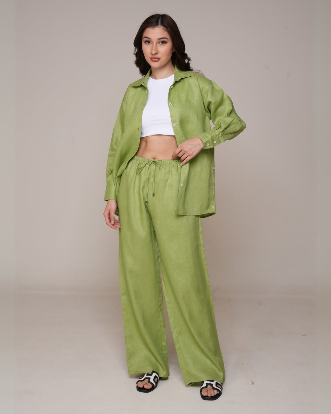 Aura Linen Shirt & Trousers | Pistachio Green – LARA