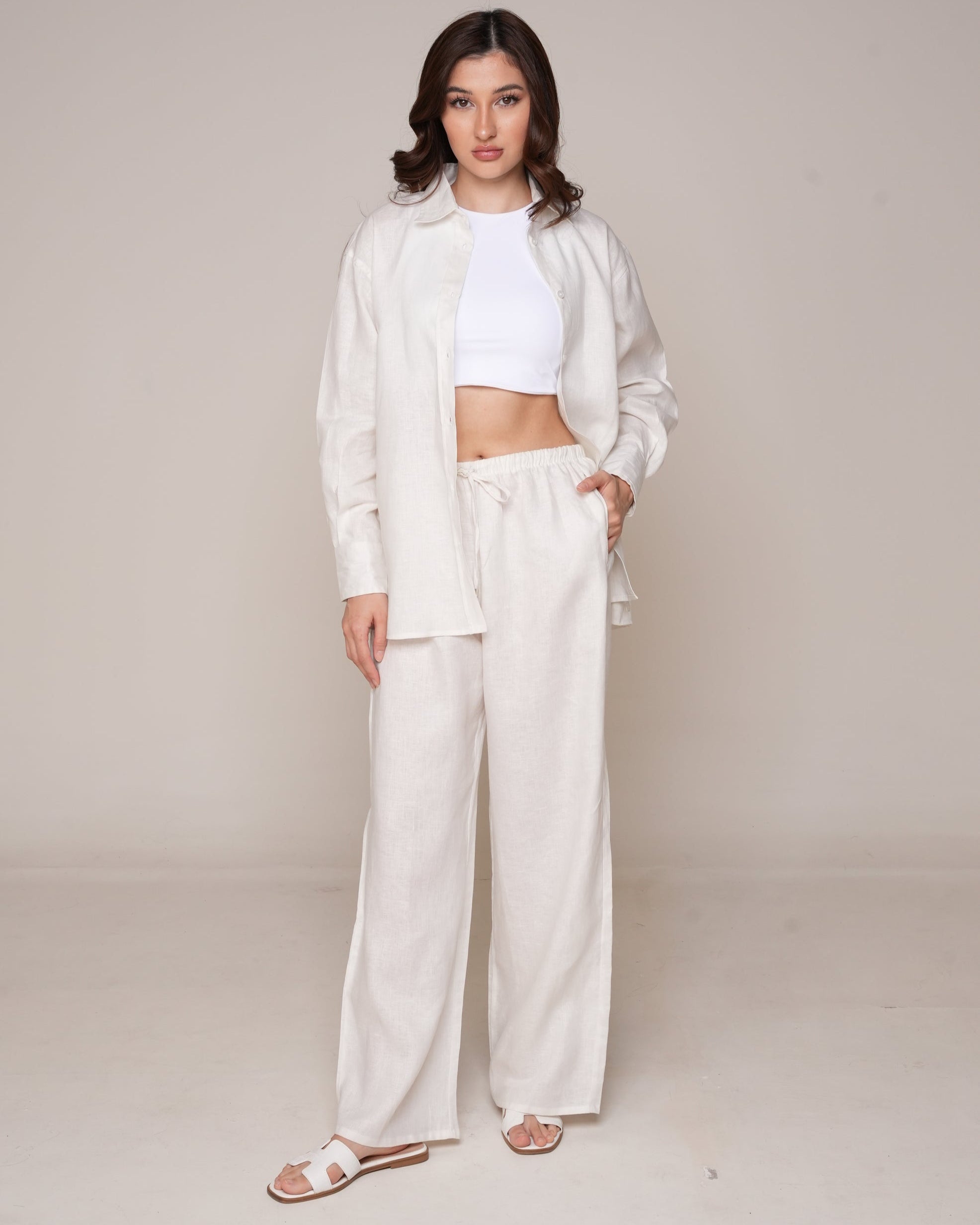 Aura Linen Shirt & Trousers | White – LARA Aura Linen Shirt & Trousers | White – LARA