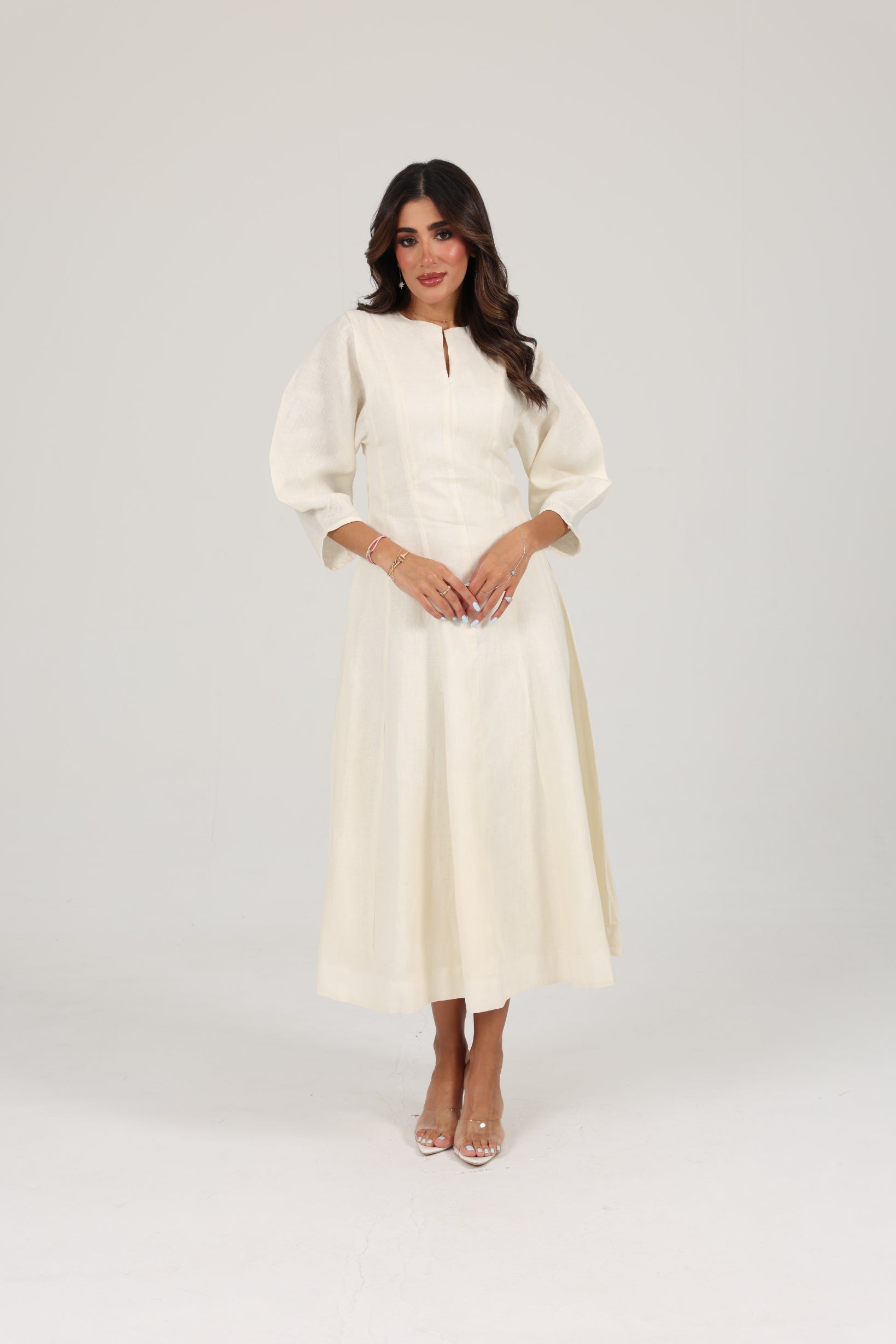 linen midi dress white Florence Smocked Linen Midi Dress
