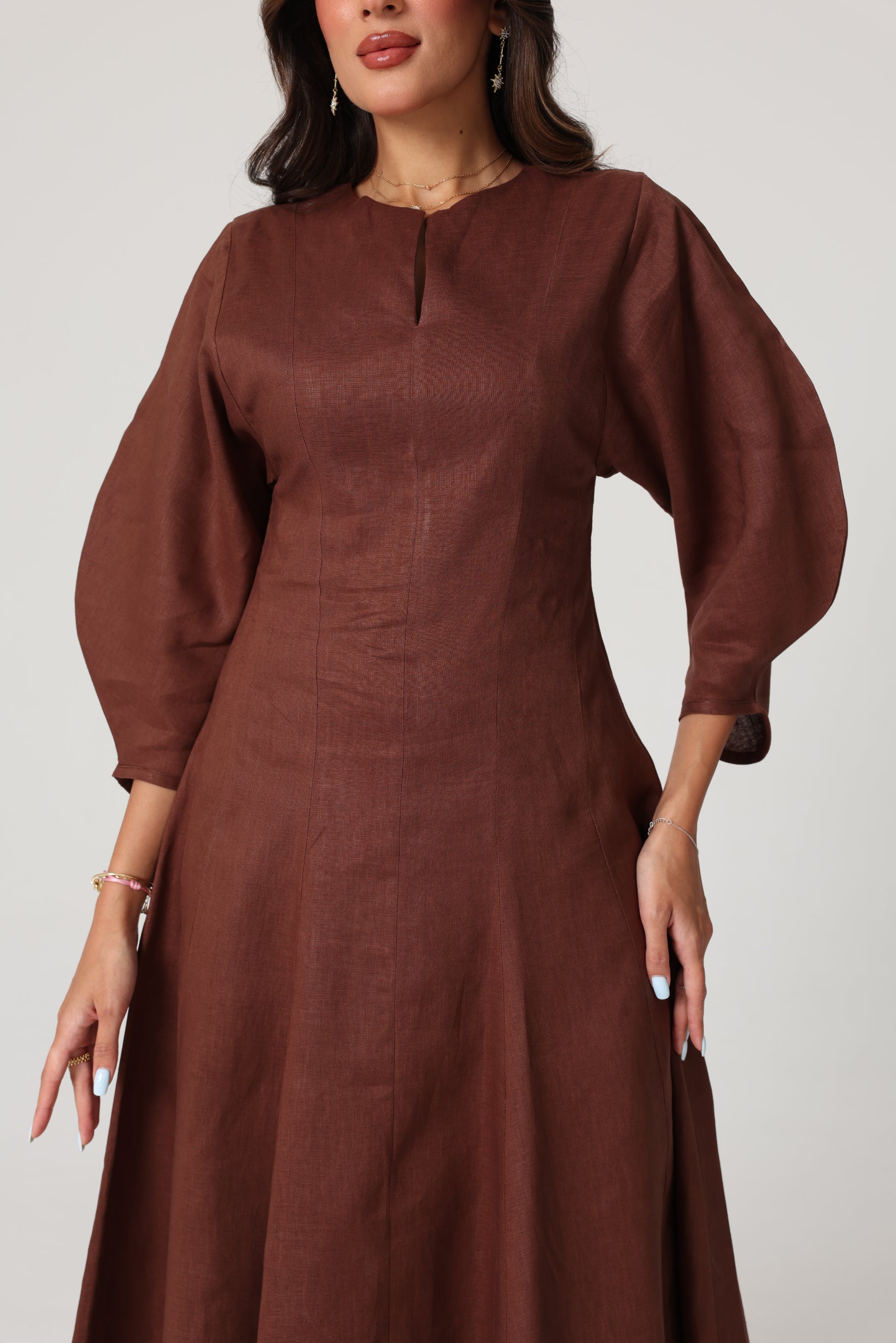 Alara Linen Midi Dress | Cocoa