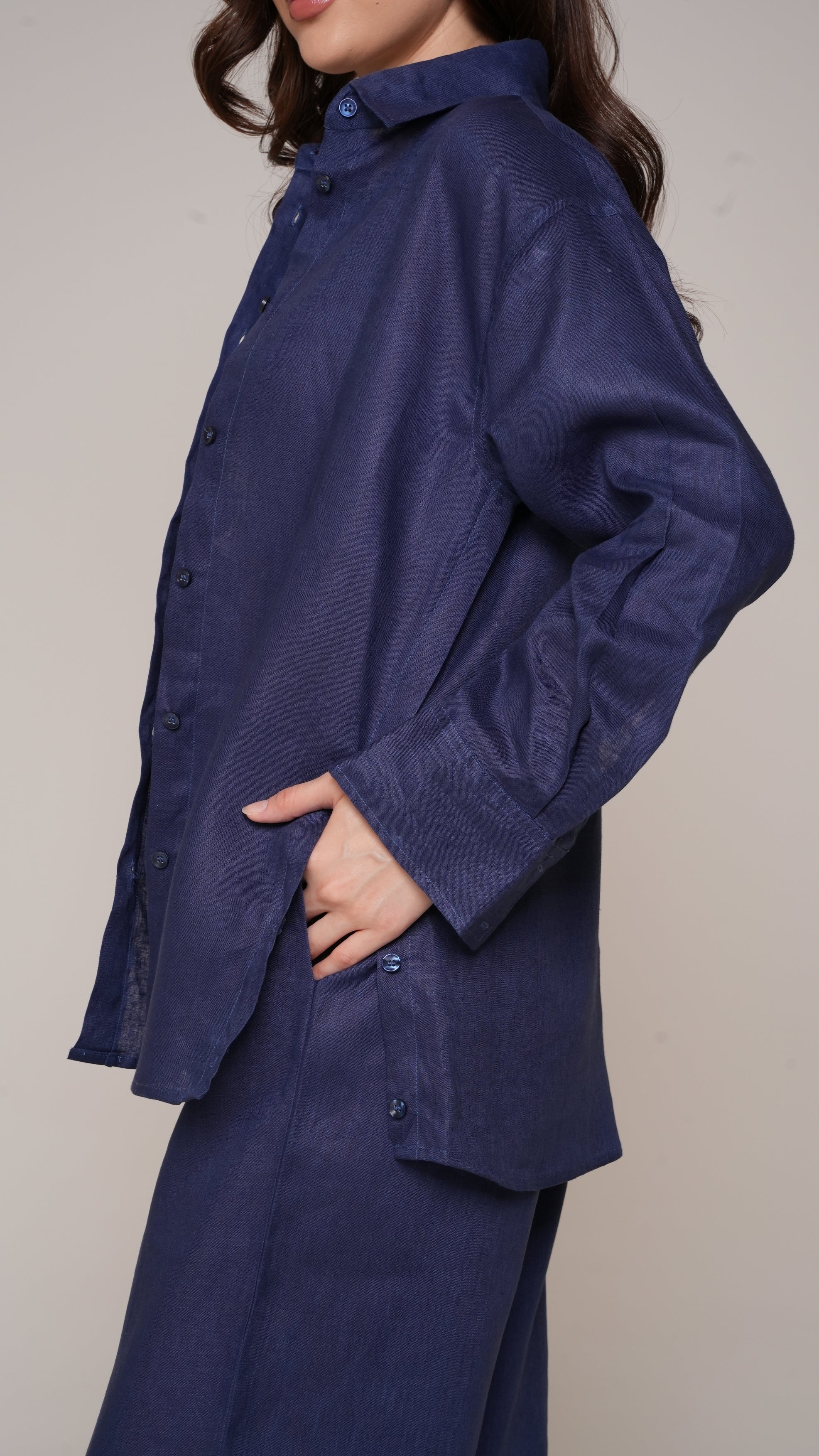 Aura Linen Shirt &amp; Trousers | Navy