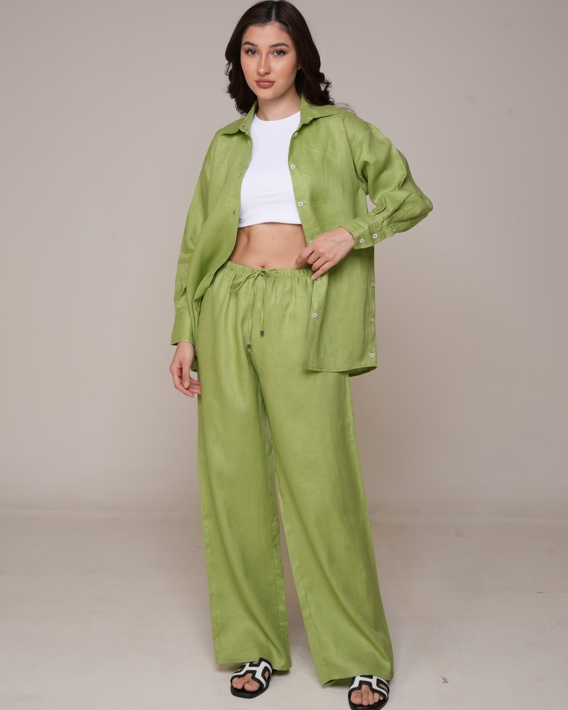 Aura Linen Shirt & Trousers | Pistachio Green – LARA Aura Linen Shirt & Trousers | Pistachio Green – LARA