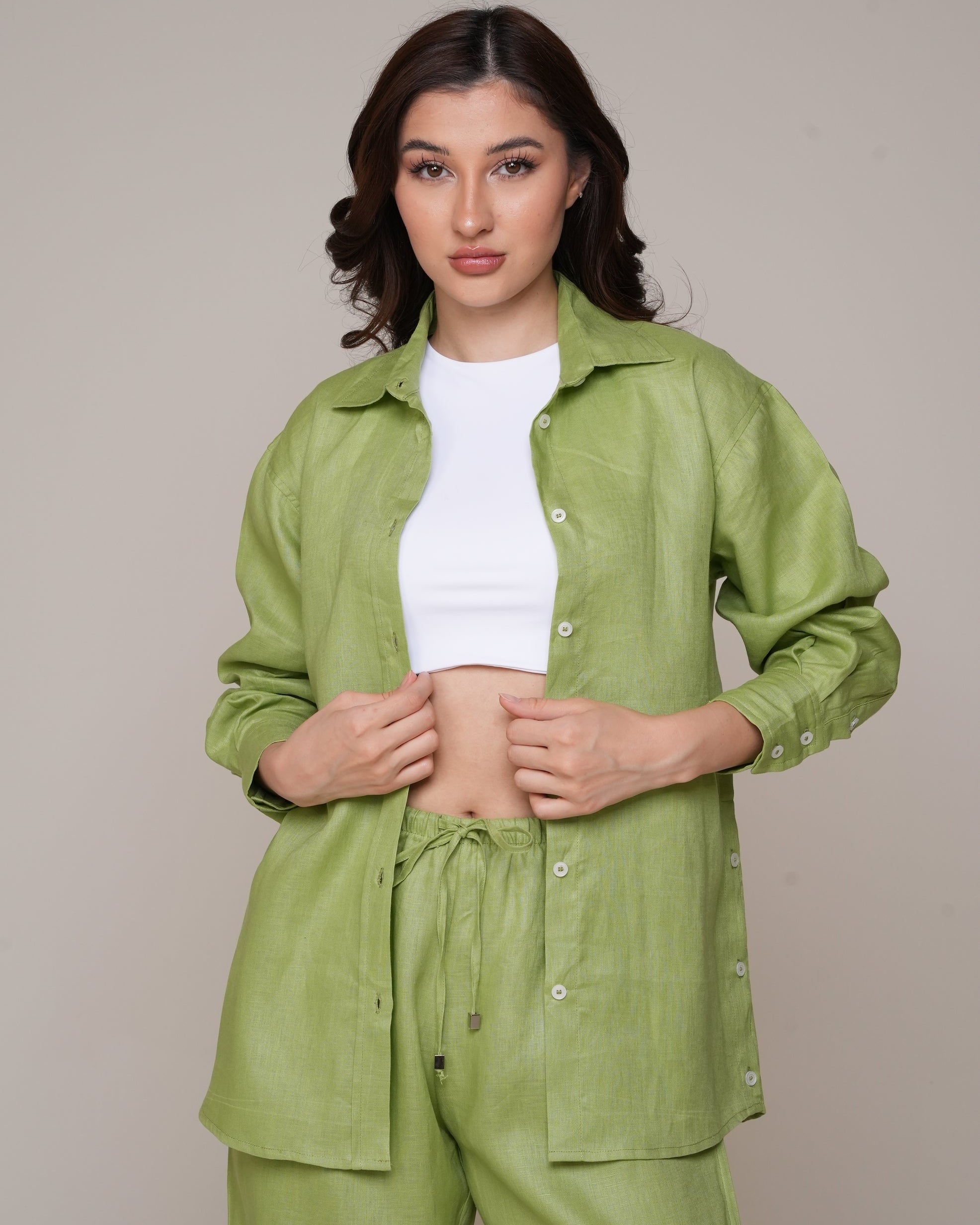 Aura Linen Shirt & Trousers | Pistachio Green – LARA