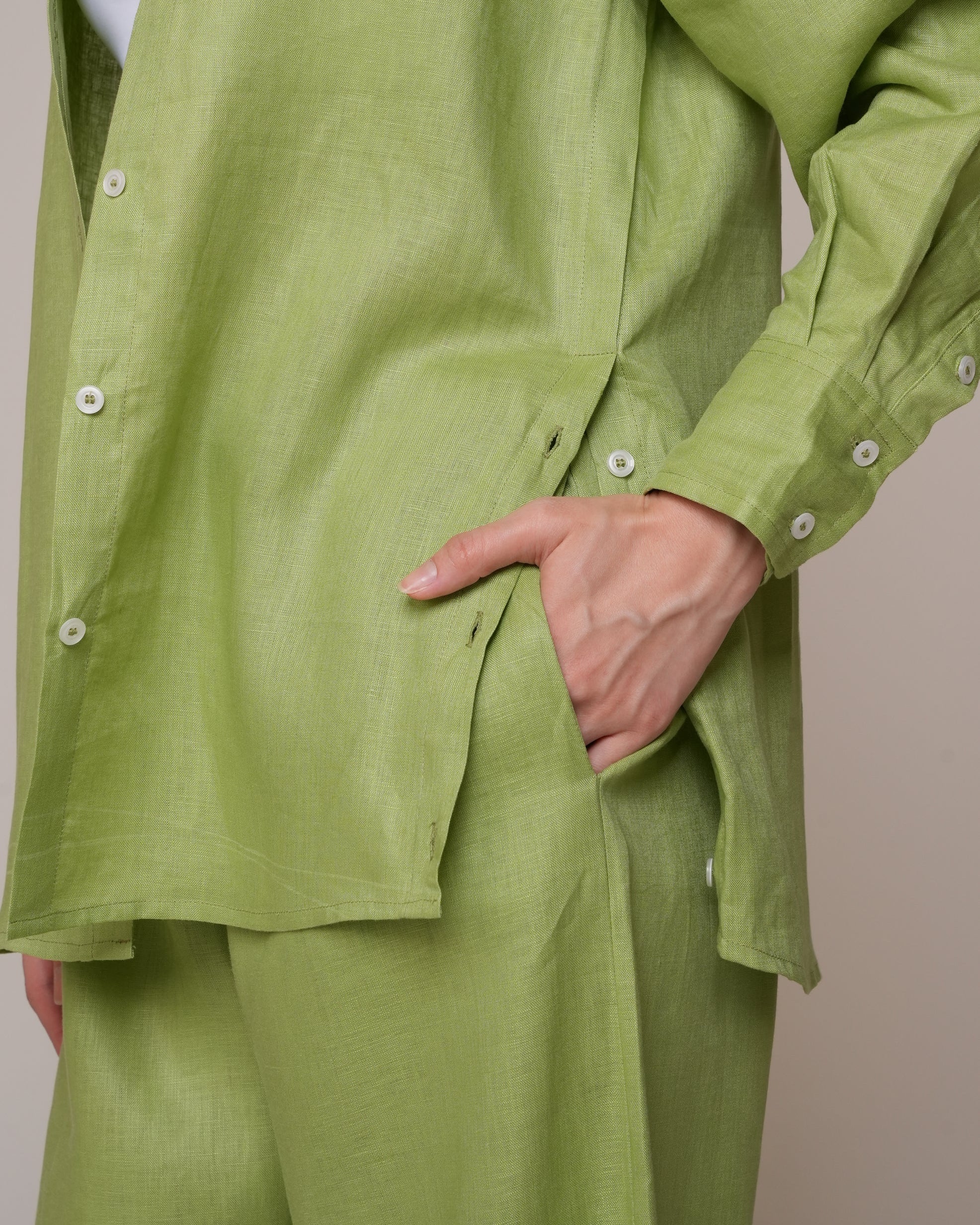 Aura Linen Shirt & Trousers | Pistachio Green – LARA